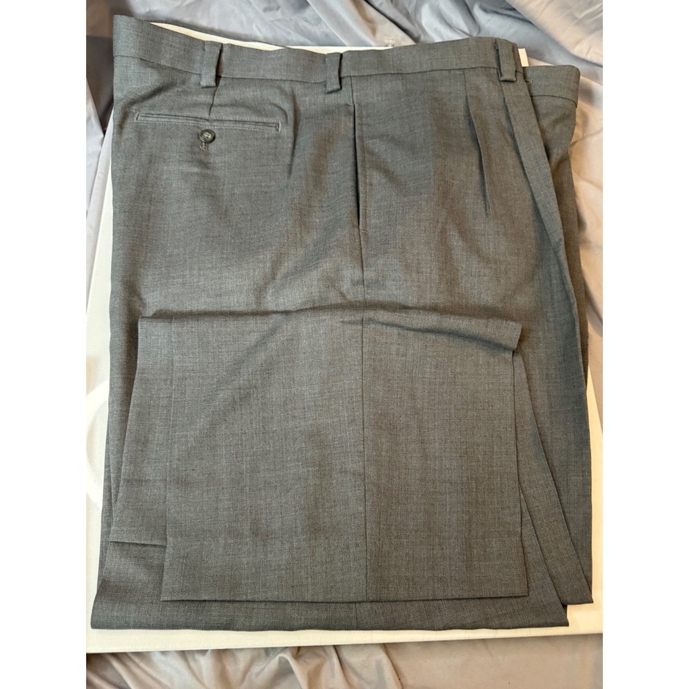 L.L. Bean Dress Pants Mens 44x29.5 Gray Wool Flat Front Classic Fit Men - Picture 4 of 5
